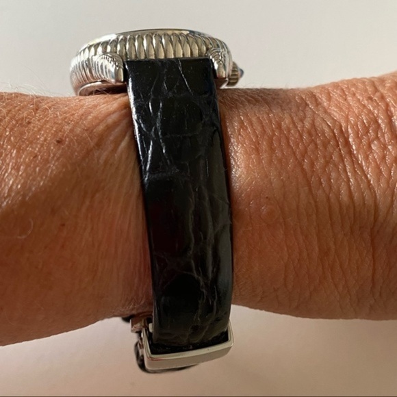 Judith Ripka 925 Sterling Silver Heart Watch Black Leather Band main image 11